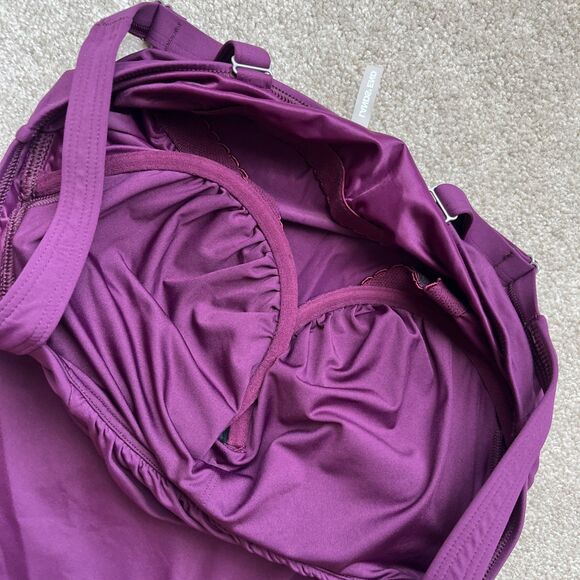 Lands End Swim Dress 10 DDD Purple Slimming Underwire Bra Ruched Drape Front - Picture 2 of 6